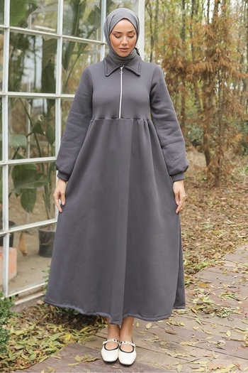 Bestenur Dicle Half Zipper Dress 696 - Anthracite