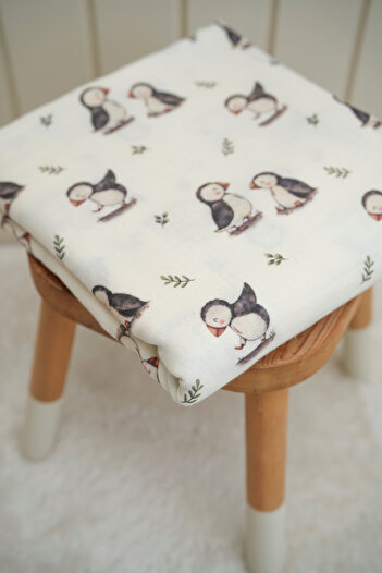 Tuğba Kuğu Playful Puffins Printed Muslin Fabric