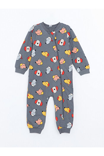 LC Waikiki Baby Gray 1 Tog Crew Neck Long Sleeve Baby Boy Jumpsuit