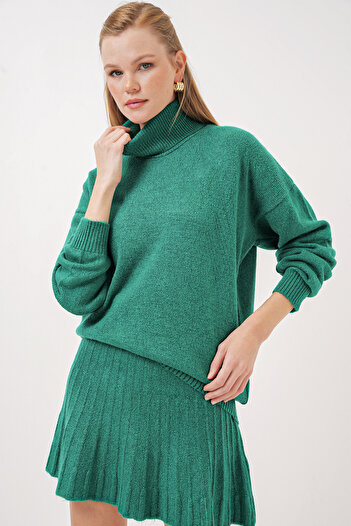 Bigdart 15891 Emerald Green Knitwear Σετ πουλόβερ και φούστα