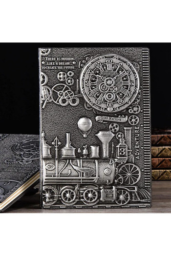 Debug Gift Silver Train Embossed Leather Notebook