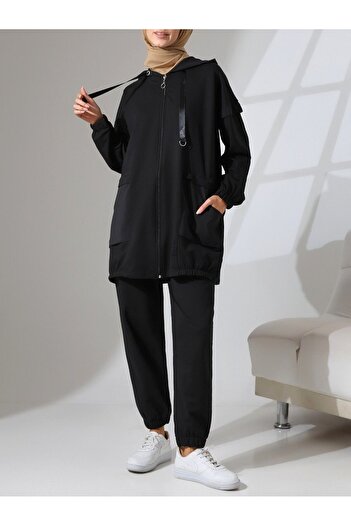 Modamorfo Hooded Pocket Handle Elastic Combed Cotton Suit