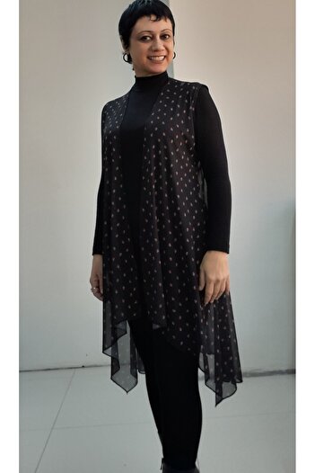 Mertcan Butik Black Red Floral Print Loose Asymmetrical Silk Gauze Vest