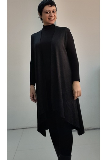 Mertcan Butik Black Glitter Asymmetrical Loose Knitwear Look Knitted Vest