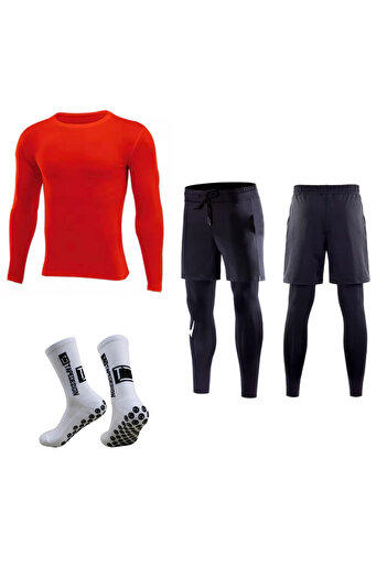 parypary Men's Sports Set Body Underwear Long Shorts Leggings Silicone Base Sports Socks Suit Set