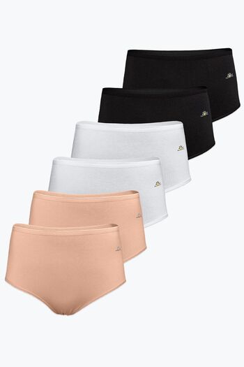 Papatya Women's Pack of 6 Black White Skin Modal High Waist Slip Panties 6gg1851