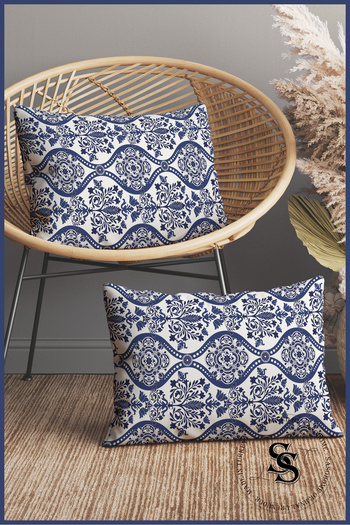 SasoHome Ethnic Ottoman Tile Embroidery Patterned 2-Piece Rectangular Throw Pillow Cover
