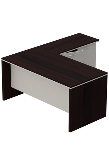 Mahmayi Zelda M225 L-Shape Executive Workstation Desk with Cabinet Ideal for Office - Dark Walnut
