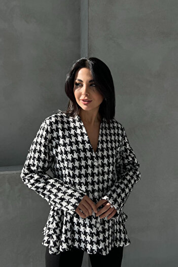 Seda Yalçın Atelier Siyah Kazayağı Kurdele Detay Tasarım Ceket