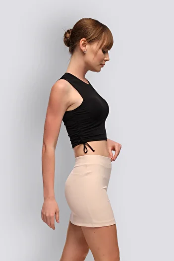 HOX'S Beige Colored Slim-Fit Mini Skirt - Quilted, Low Waist