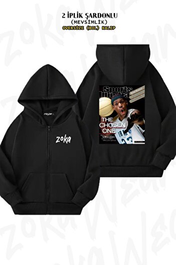 ZOKAWEAR Lebron James Tas2 Back Printed - Μαύρη ζακέτα με κουκούλα με φερμουάρ (2 κλωστές)