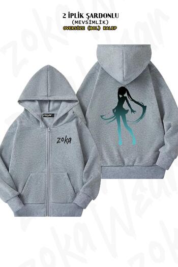 ZOKAWEAR Hatsune Miku V4 Shadow Grey Oversize Cardigan - Back Print, Zip-Up, Hoodie (2 Thread)