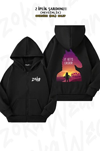 ZOKAWEAR Oversize Bojack Horseman v3 Μαύρη ζακέτα με κουκούλα με φερμουάρ στην πλάτη (2 κλωστές)