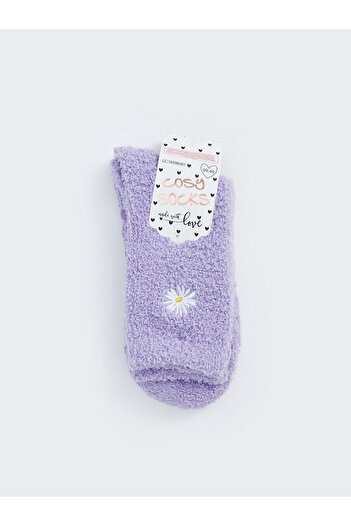 LC Waikiki Lcw Dream Lilac Floral Embroidery Women's Home Socks