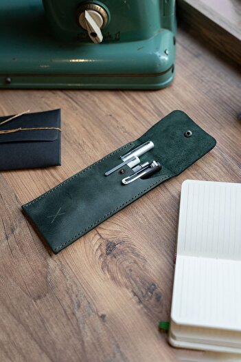 minimal X design Minimal X Leather Pen Holder - Ocean Green - Genuine Leather & Handmade - Minimalist Design