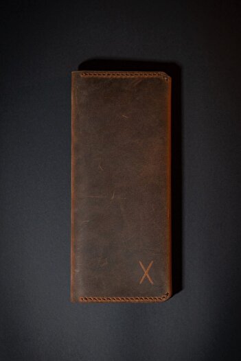 minimal X design Unisex Brown Money And Phone Wallet