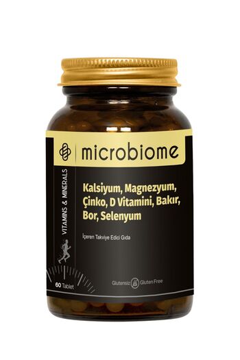 Microbiome Kalsiyum, Magnezyum, Çinko, D Vitamini, Bakır, Bor, Selenyum 60 Tablet Kemik Desteği