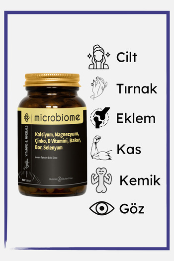 Microbiome Kalsiyum, Magnezyum, Çinko, D Vitamini, Bakır, Bor, Selenyum 60 Tablet Kemik Desteği