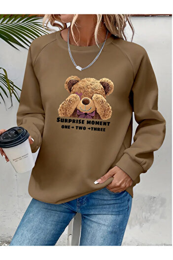 Bijuterria Women's long sleeve crew neck bear pattern viscose two thread blouse