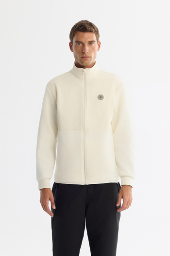 Avva Men's Ecru Cold Resistant Stand Collar Zippered Fleece Regular Fit Sweatshirt A42Y1311
