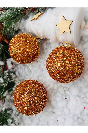 Derin Düşler Christmas Pine Tree Ornament Copper Ball Ornament 8 cm 3 Pieces Tree Ornament Pine Tree Ornament