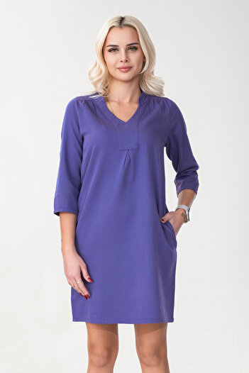 Bold & Young Rochie legendară de damă din bumbac cu mâneci 3/4 și buzunare cu șnur
