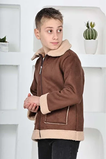 MİNİKO KİDS Welsoft Pocket Model with Zipper Suede Coat Jacket for Children's Inner