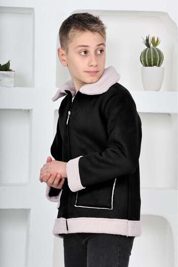 MİNİKO KİDS Welsoft Pocket Model with Zipper Suede Coat Jacket for Children's Inner