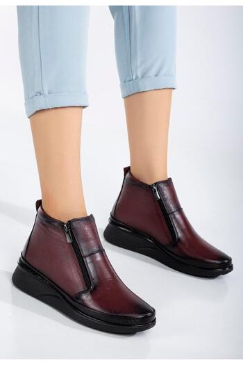 Dilimler Ayakkabı Genuine Leather Orthopedic Women's Boots Burgundy 2 Zippered Padded Sole