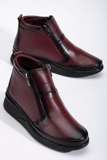 Dilimler Ayakkabı Genuine Leather Orthopedic Women's Boots Burgundy 2 Zippered Padded Sole