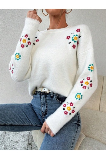 sportiness Women's Embroidery Floral Print Knitwear Sweater