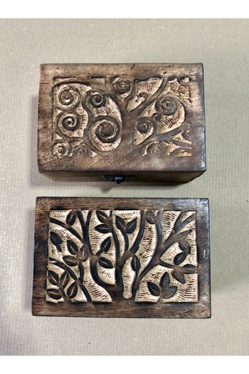 PİRAMİGO Wooden Flower Carving Box Organizer 1 Piece