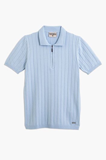 hateko Tricou din tricotaje cu jumătate de fermoar albastru baby