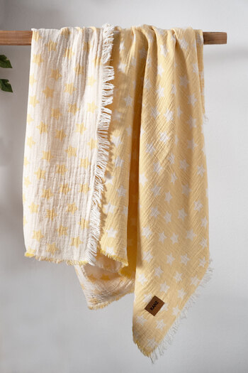 Kanz Yellow Baby Muslin Blanket - 2 Layers Jacquard Star