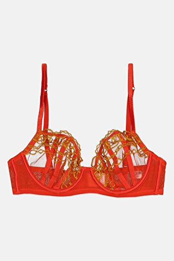 Guess Women Embroidered Non Padded Lace Bra, Orange