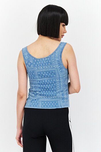 LUCKY BRAND Women Scoop Neck Sleeveless Printed Top, Blue