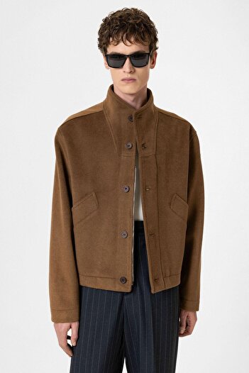 Antioch Brown Wool Blended Stand Collar Men's Coat