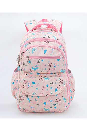 Bonfino Animal & Trees Backpack for Kids with Dual Compartments, 5 Years+, Pink - 18 Inches
