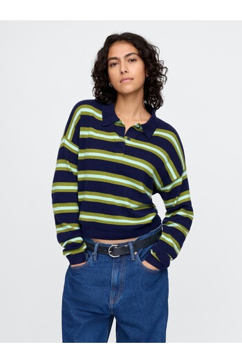 GAP Kadın Yeşil CashSoft Relaxed Polo Kazak
