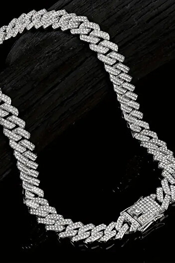 laria jewelry Taşlı Büyük Küba Zincir Kolye Silver