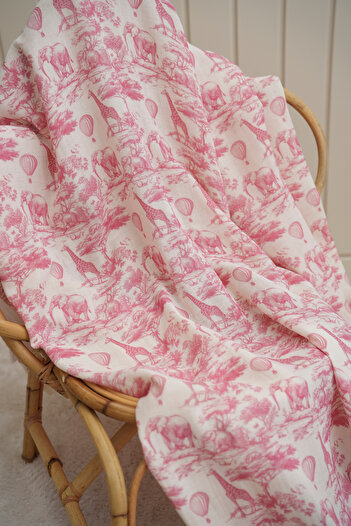 Tuğba Kuğu Printed Muslin Fabric |   Pink Safari