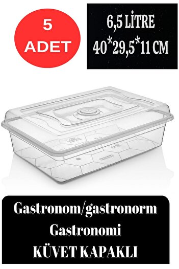 DEEMBRO 5 adet Gastronom/gastronorm Küvet Kapaklı Gastronomi Küveti 6,5 Lt Ekmek Pizza Pide Hamur Teknesi