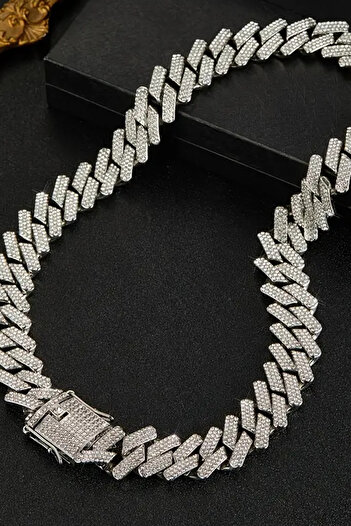 laria jewelry Taşlı Büyük Küba Zincir Kolye Silver