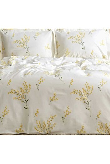 Özyuvam Set de lenjerie de pat dublu de lux, galben, 100% bumbac