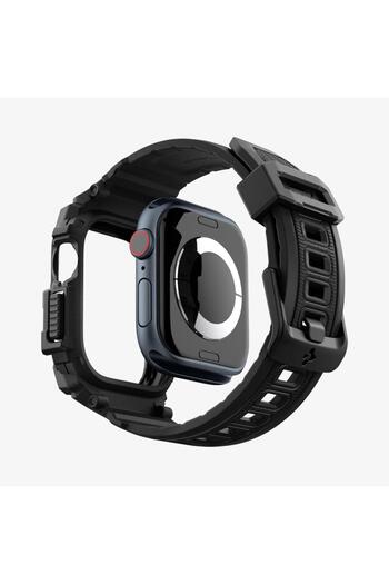 Spigen Apple Watch 46mm Seri 10/11 Kılıf & Kordon Kayış Rugged Armor Pro Matte Black - ACS08604