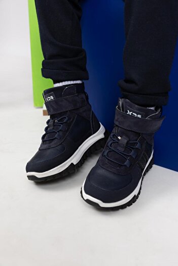 kids A more Worf Single Velcro Genuine Leather Anatomical Boys' Boots Navy Blue