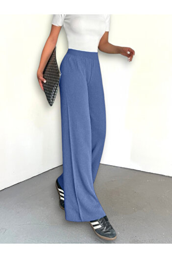 Modamorfo Blue Ribbed Knitwear Trousers