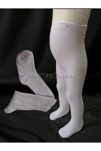 RENK YAPI RÜYASI White Cotton Quality Girls' Pantyhose Children's Pantyhose 80% Cotton