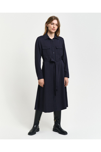 Gant Kadın Lacivert Regular Fit Düğmeli Yaka Elbise
