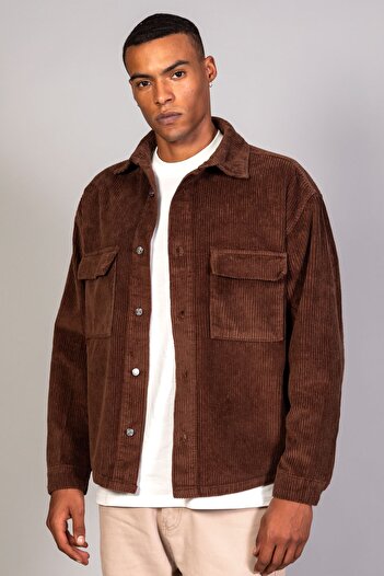 LTC Jeans Men's Brown Shirt Model Oversize Cotton Velvet Jacket